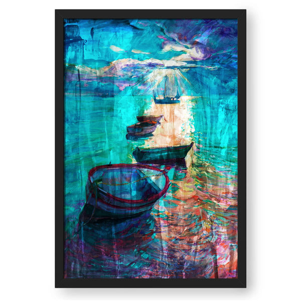 Boats In Lake - Abstract Multicolored