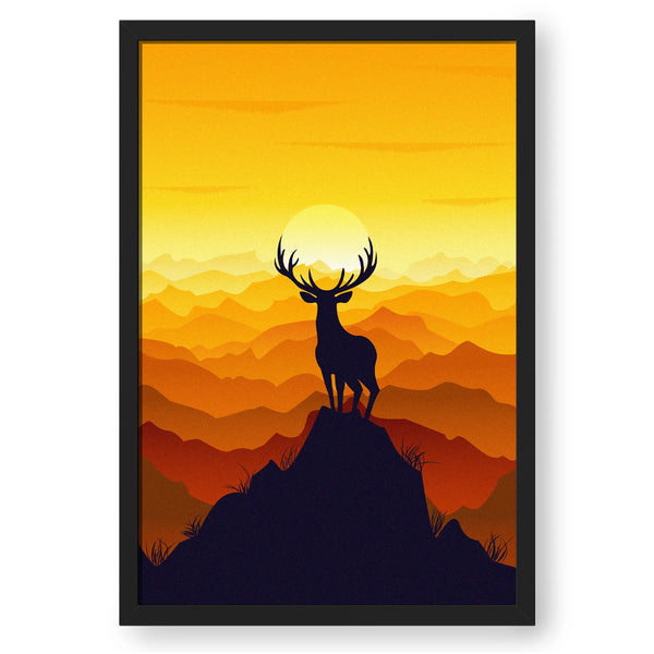 Reindeer On Hill Peak Silhouette