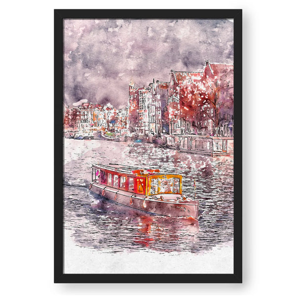 Cruise Boat In River - Watercolor Style