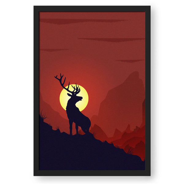 Reindeer On Mountain Silhouette